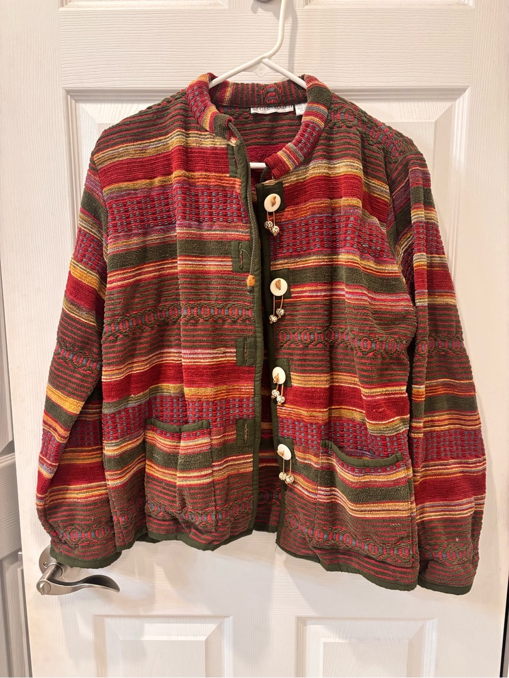 Dressbarn Vintage Striped Multicolor Button-Front Jacket